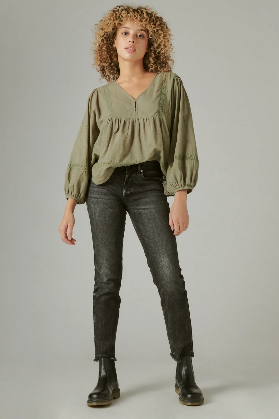 LACE INSET V NECK BLOUSE, image 2
