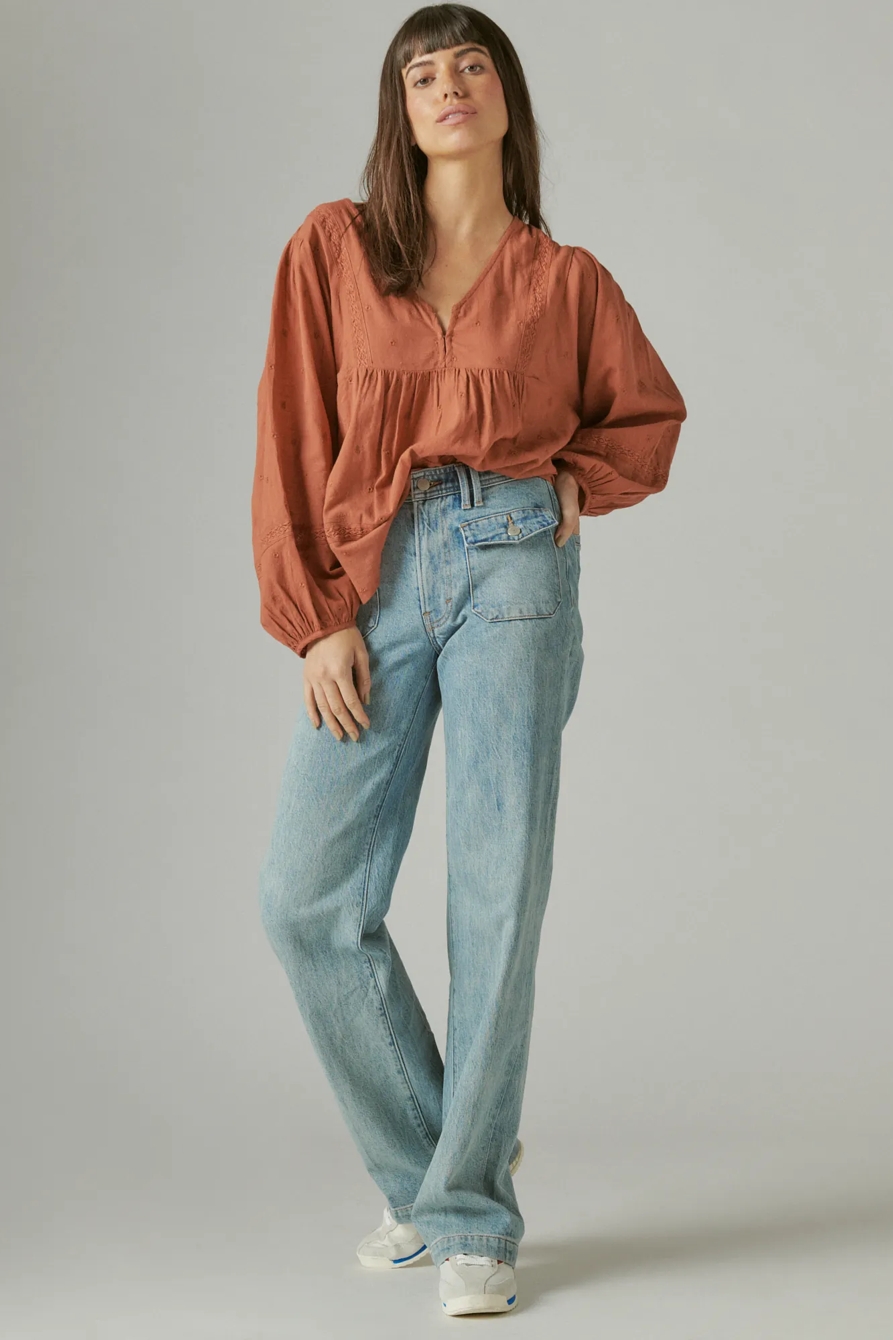 LACE INSET V NECK BLOUSE, image 2