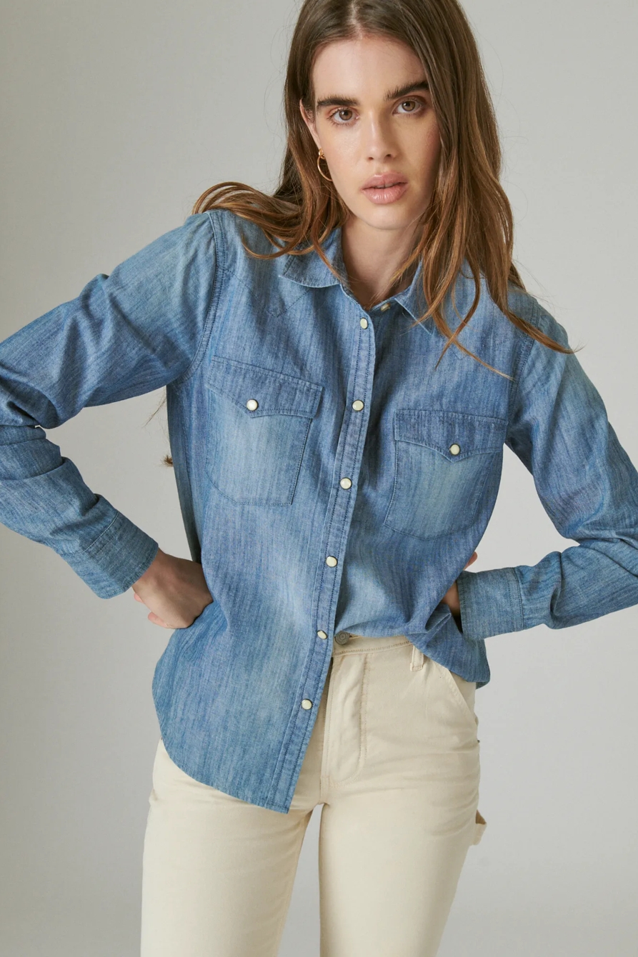 DENIM WESTERN BUTTON UP SHIRT, image 3