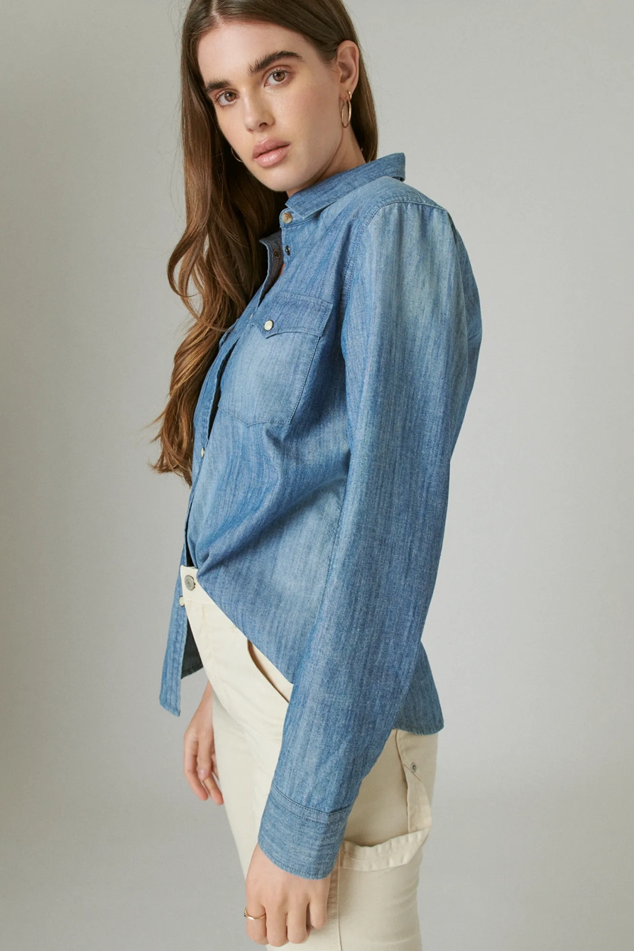 DENIM WESTERN BUTTON UP SHIRT, image 4