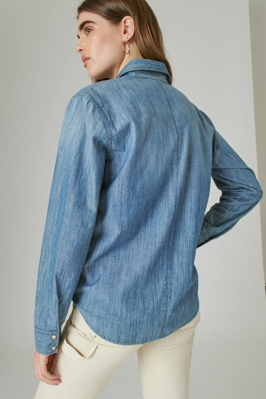 DENIM WESTERN BUTTON UP SHIRT, image 5