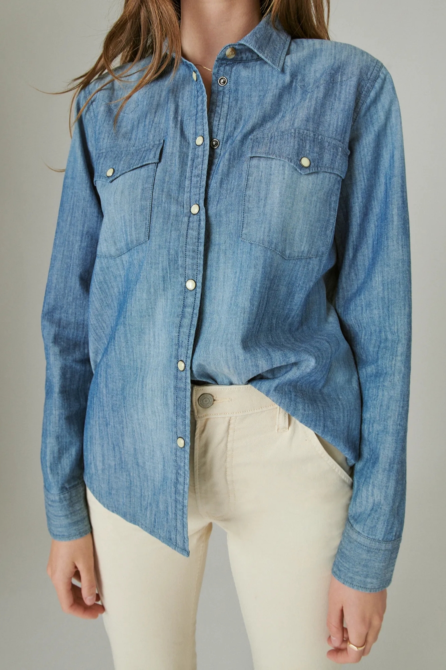 DENIM WESTERN BUTTON UP SHIRT, image 6