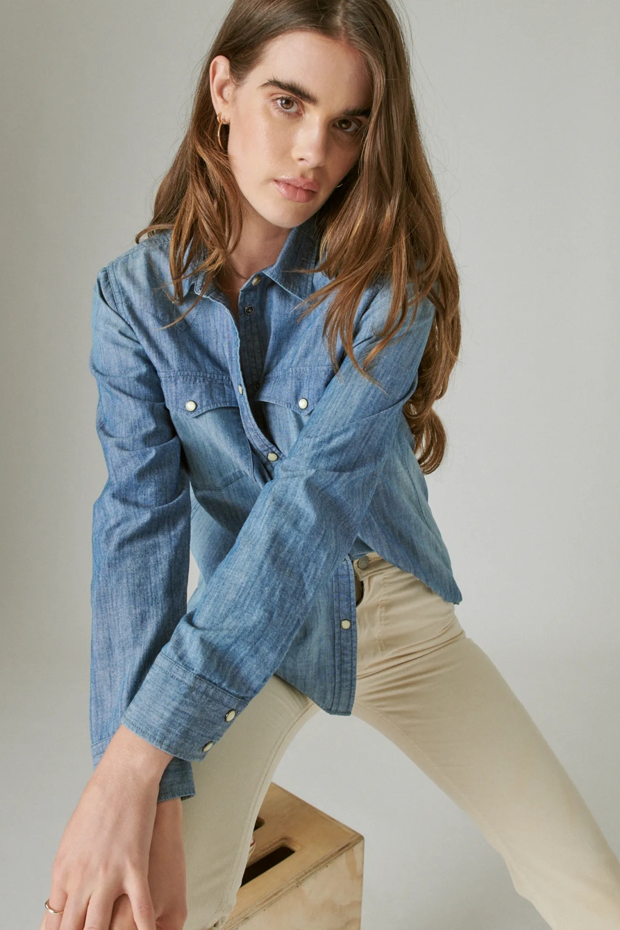 DENIM WESTERN BUTTON UP SHIRT, image 8