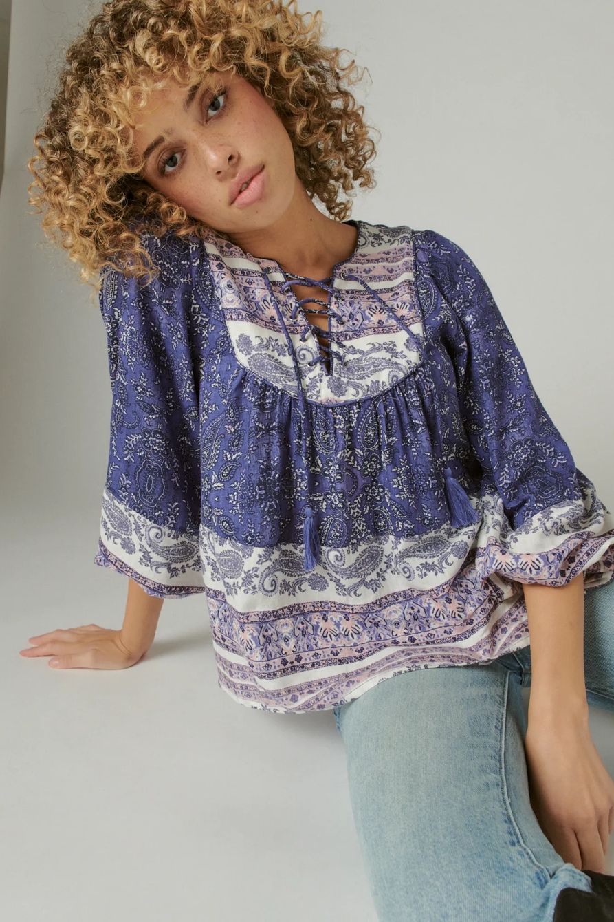 BOHO FLORAL PANELED PEASANT BLOUSE, image 6