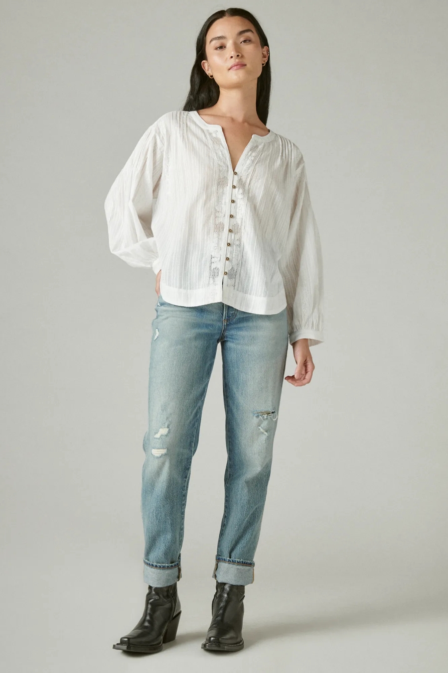 DOBBY BUTTON DOWN LONG SLEEVE BLOUSE, image 2