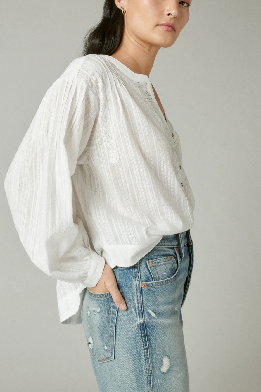 DOBBY BUTTON DOWN LONG SLEEVE BLOUSE, image 3