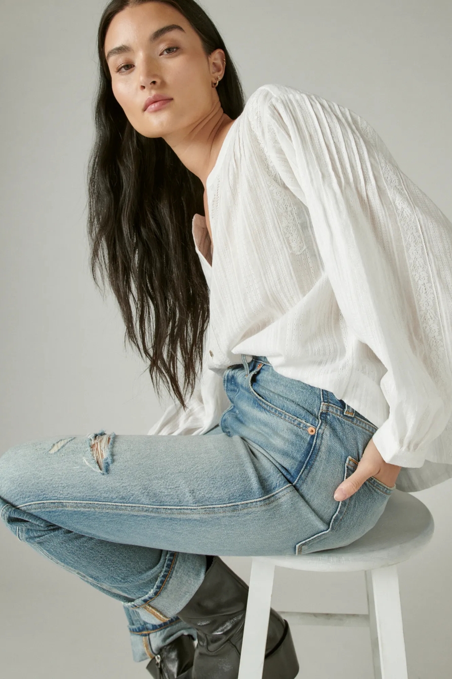 DOBBY BUTTON DOWN LONG SLEEVE BLOUSE, image 6
