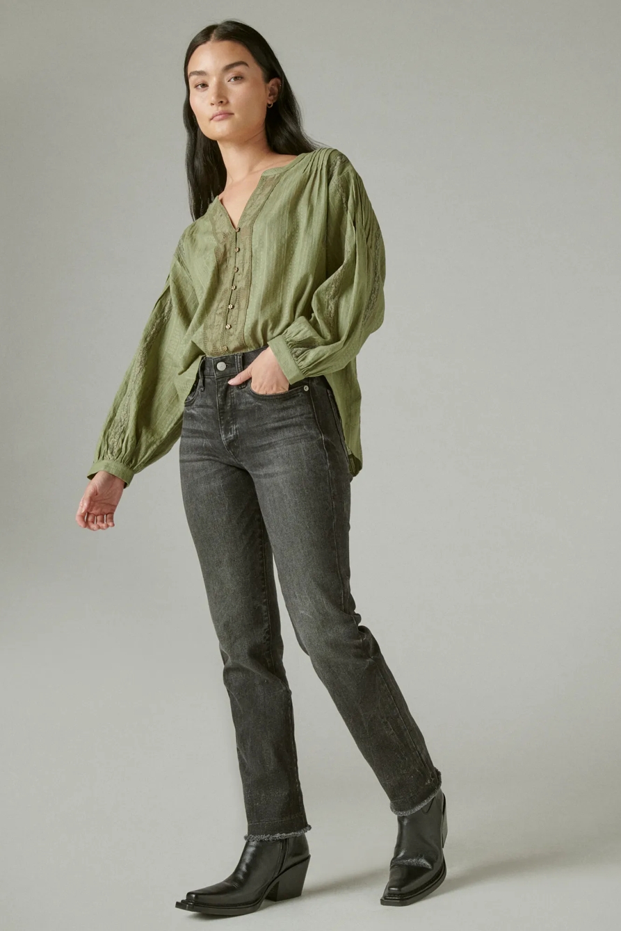 DOBBY BUTTON DOWN LONG SLEEVE BLOUSE, image 2