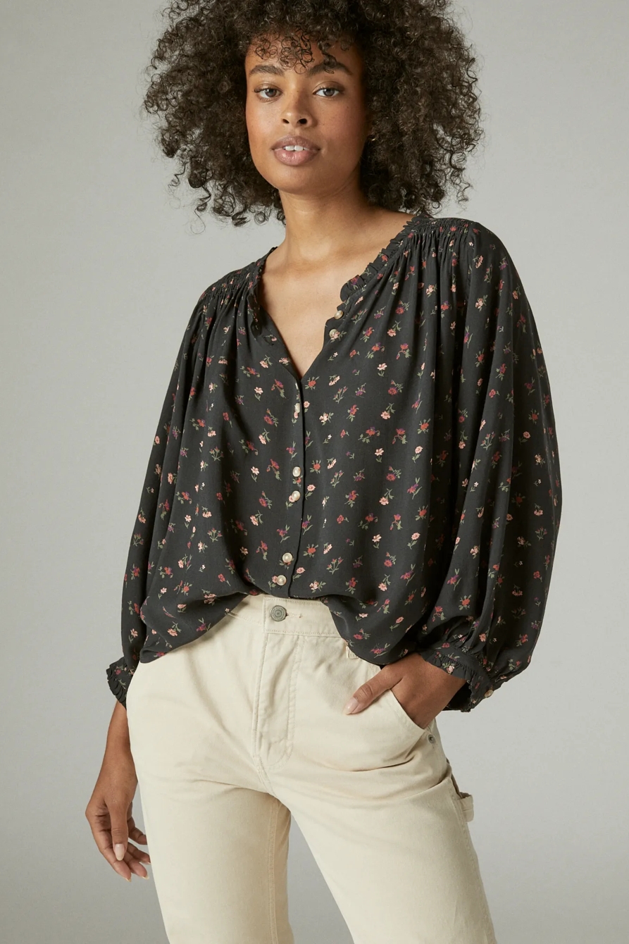 PRINTED BUTTON DOWN LONG SLEEVE BLOUSE, image 1