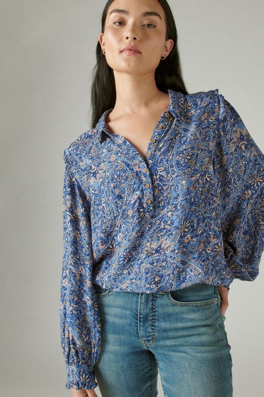 PRINTED RUFFLE COLLAR LONG SLEEVE TOP, image 1