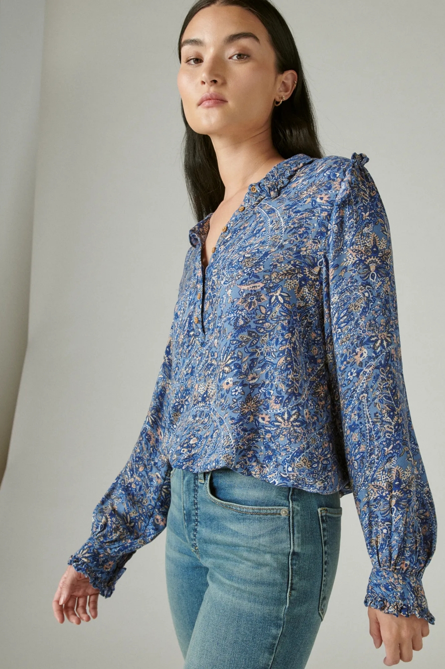 PRINTED RUFFLE COLLAR LONG SLEEVE TOP, image 3