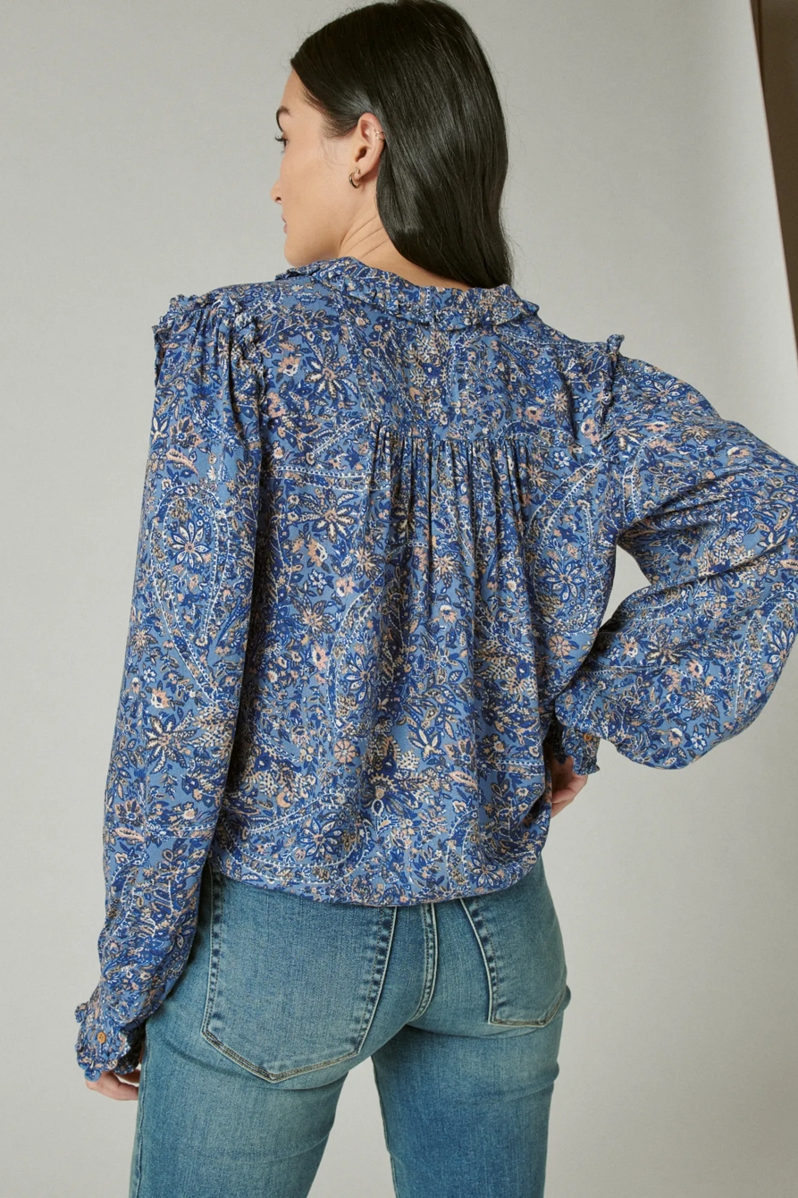 PRINTED RUFFLE COLLAR LONG SLEEVE TOP, image 4