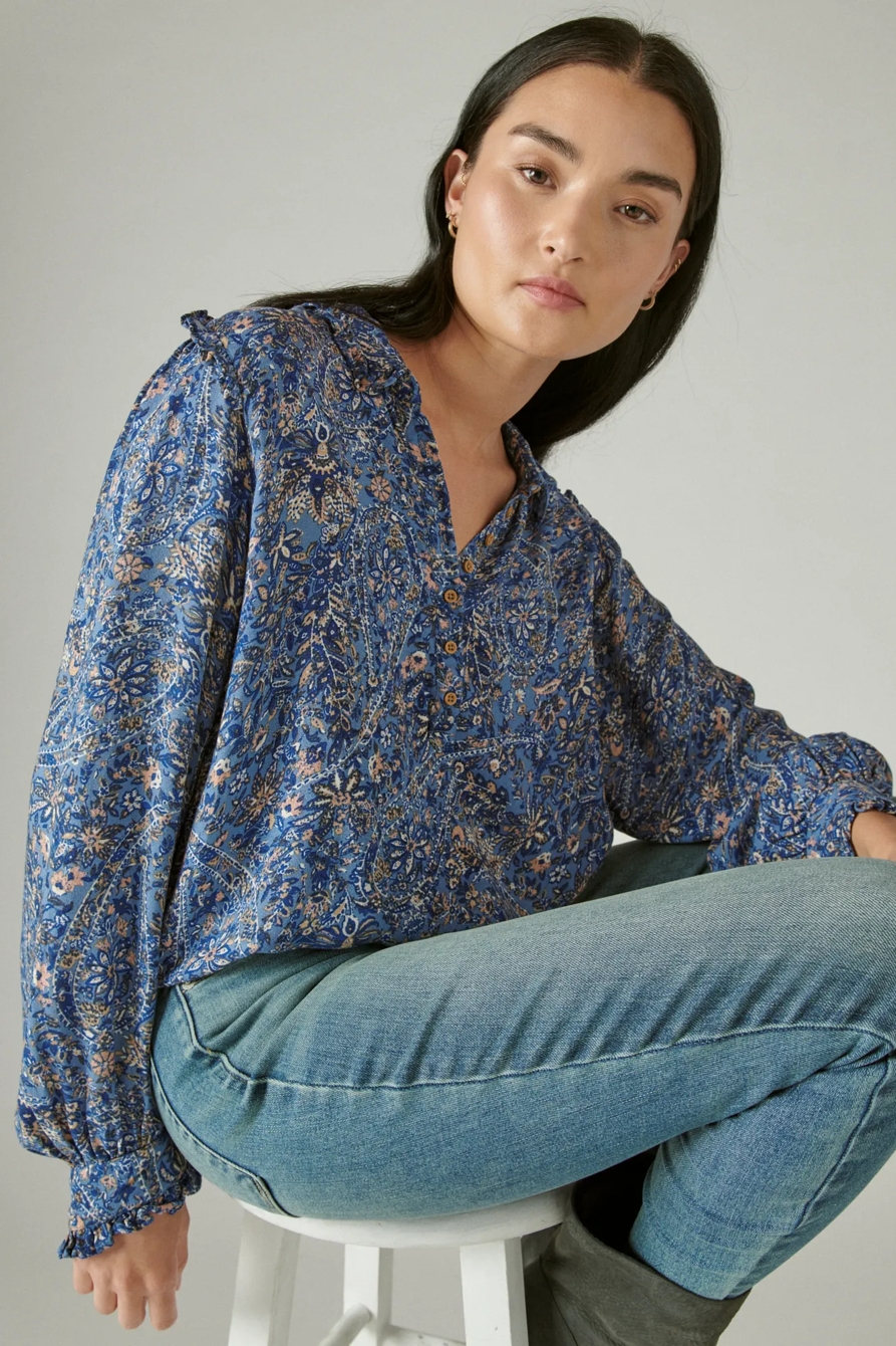 PRINTED RUFFLE COLLAR LONG SLEEVE TOP, image 6