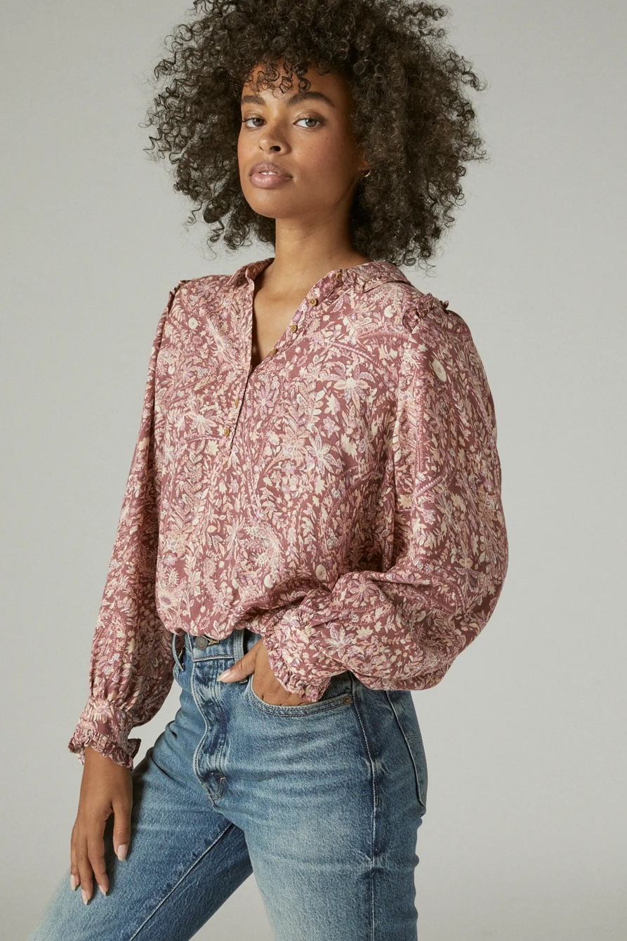 PRINTED RUFFLE COLLAR LONG SLEEVE TOP, image 3