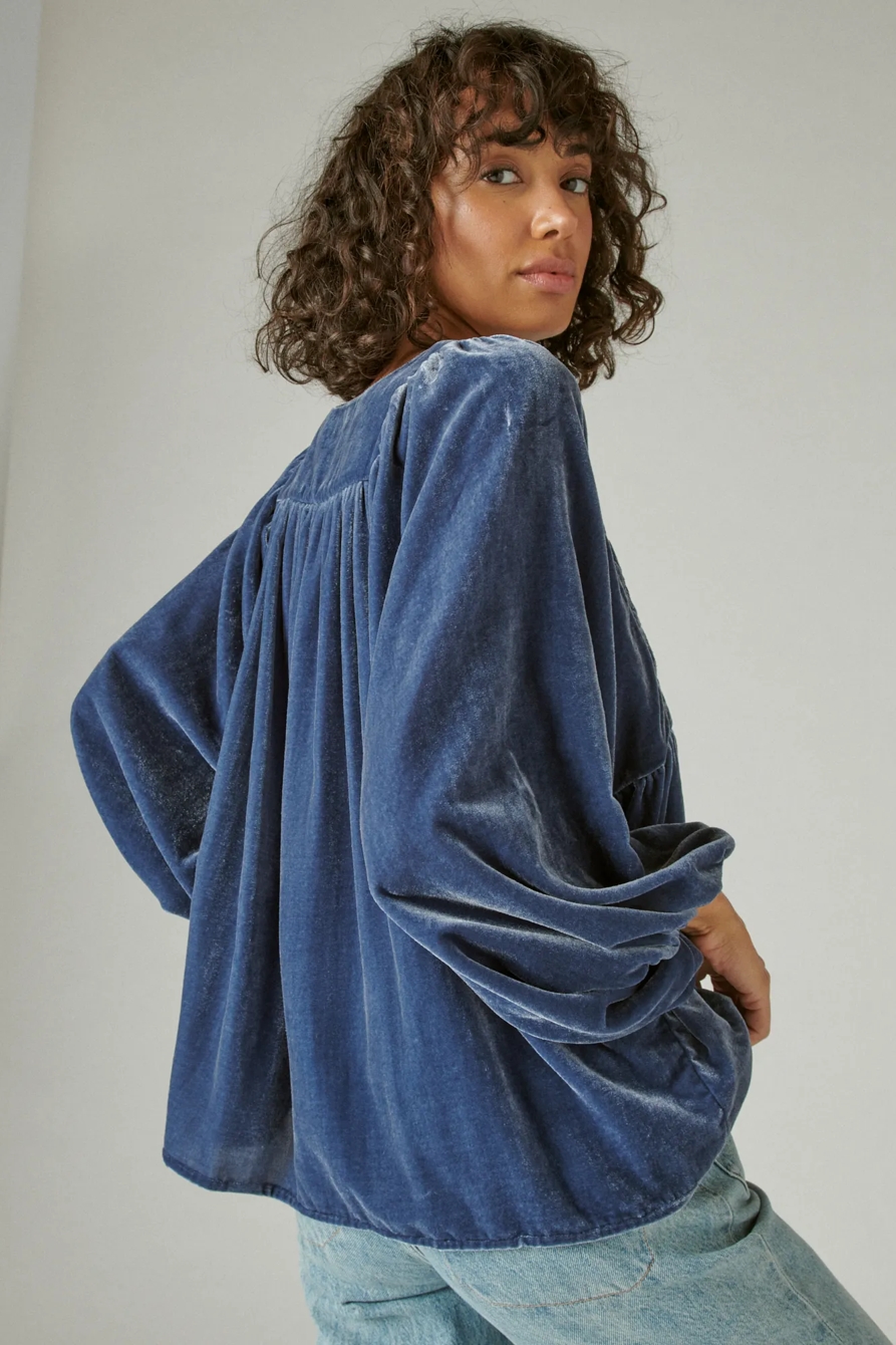 EMBROIDERED VELVET LONG SLEEVE BABYDOLL TOP, image 3