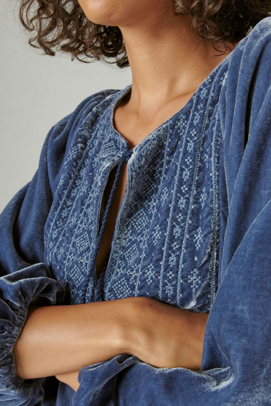 EMBROIDERED VELVET LONG SLEEVE BABYDOLL TOP, image 5
