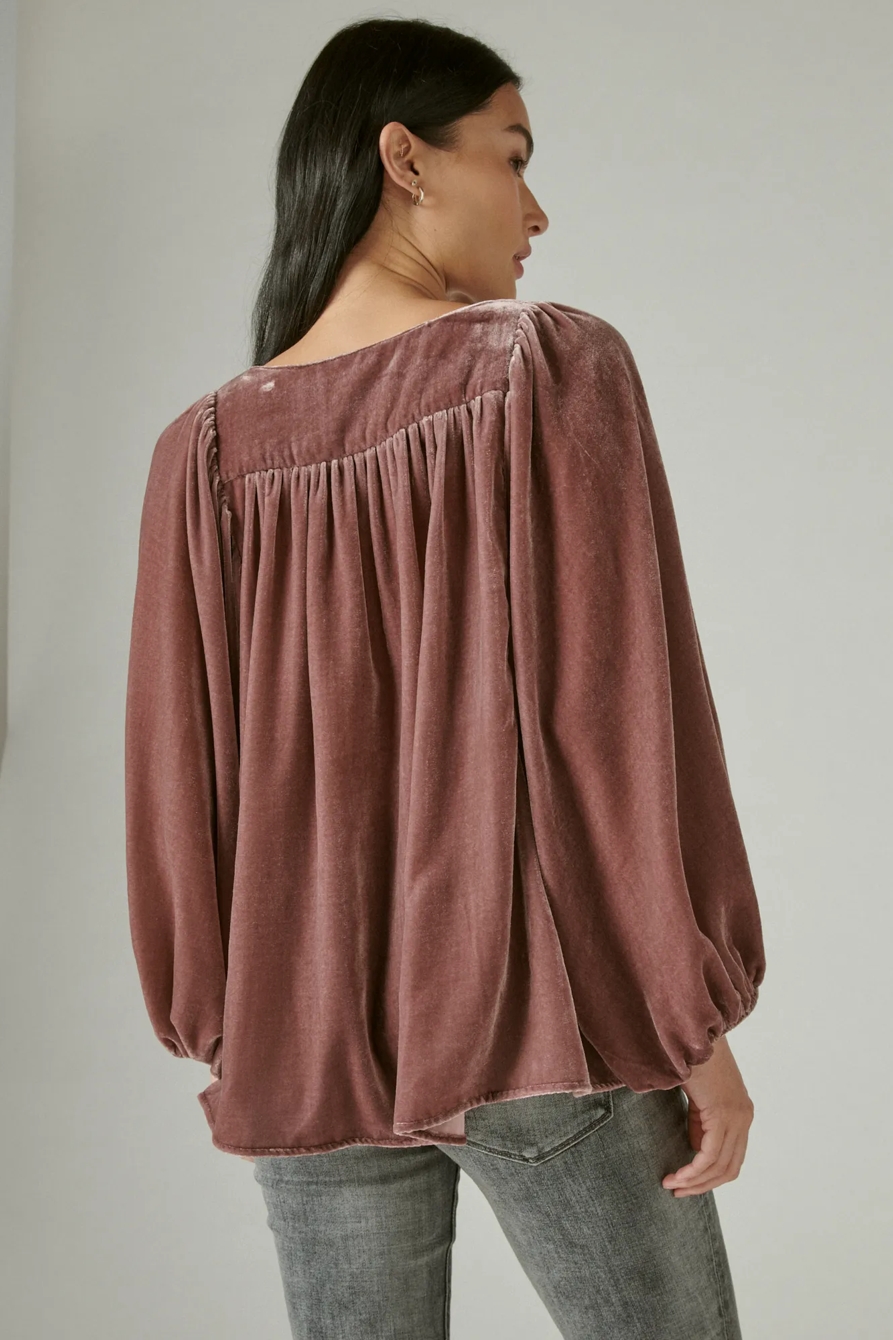 EMBROIDERED VELVET LONG SLEEVE BABYDOLL TOP, image 4