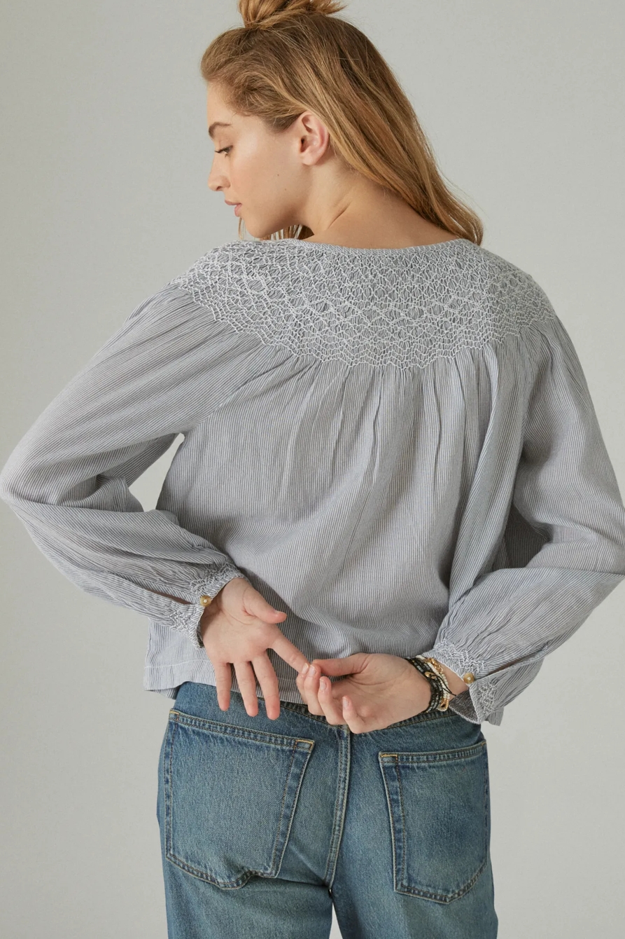 STRIPED SMOCKED PEASANT BLOUSE, image 2