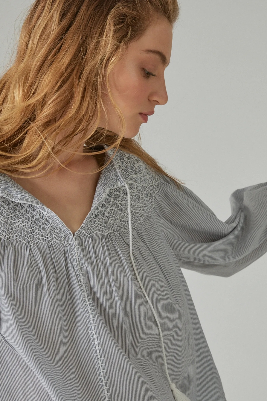STRIPED SMOCKED PEASANT BLOUSE, image 3