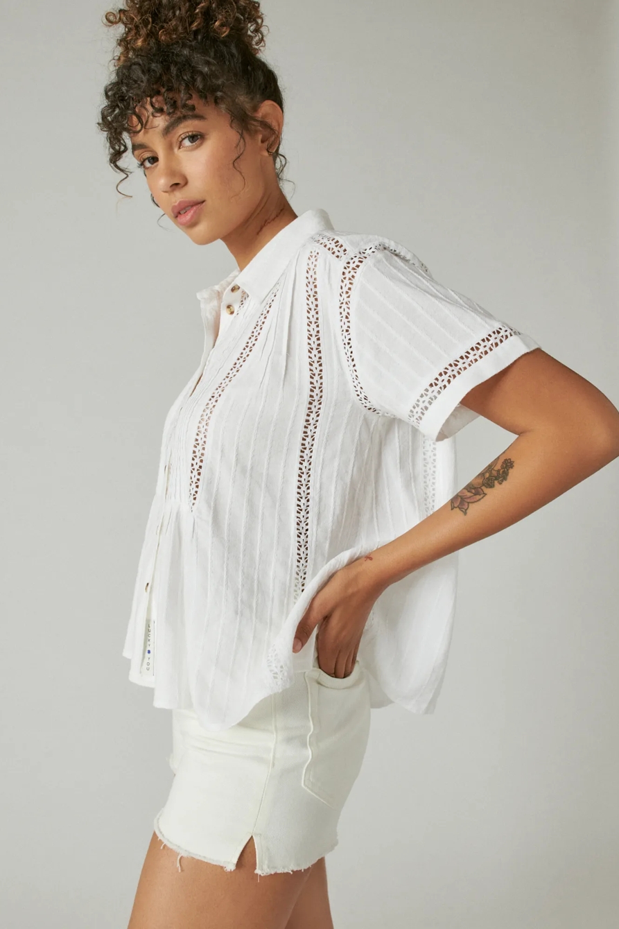 SHORT SLEEVE LACE INSET SHIRT, image 3