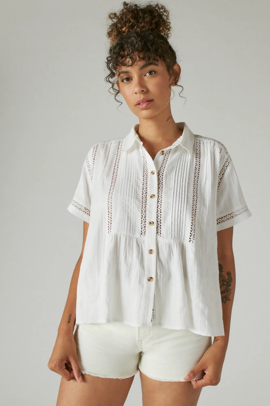 SHORT SLEEVE LACE INSET SHIRT, image 6
