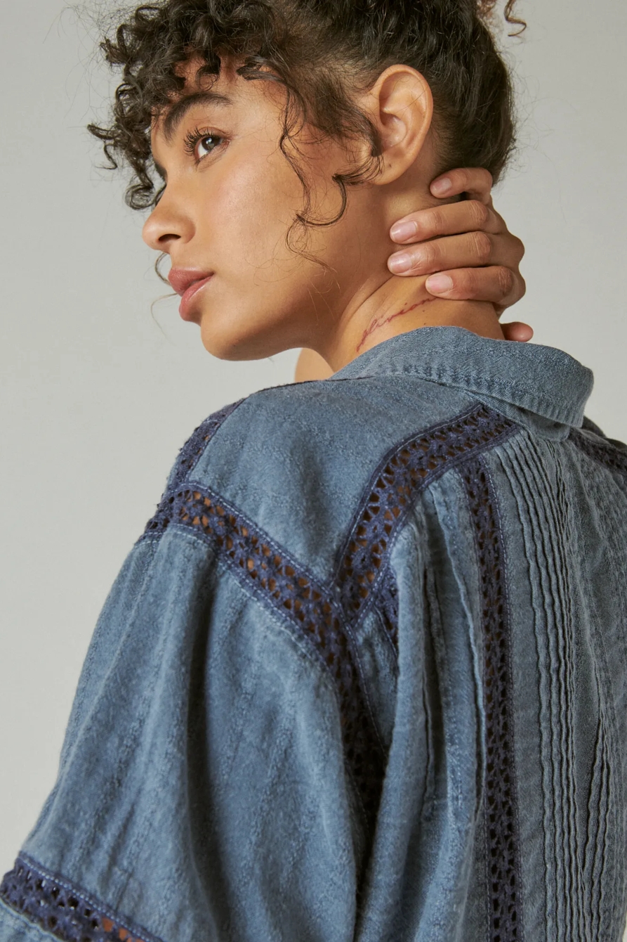 SHORT SLEEVE LACE INSET SHIRT | Lucky Brand