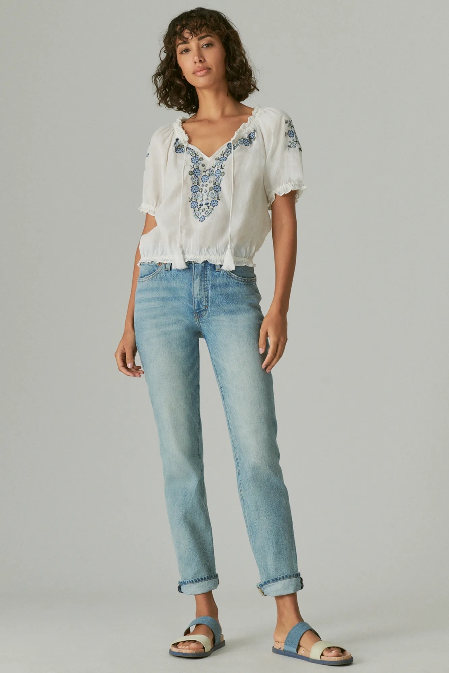 EMBROIDERED SHORT SLEEVE PEASANT, image 2