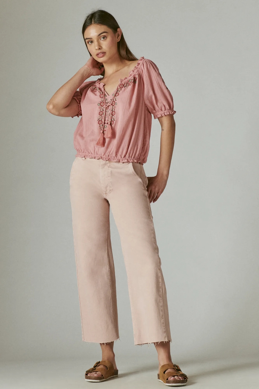 EMBROIDERED SHORT SLEEVE PEASANT, image 2