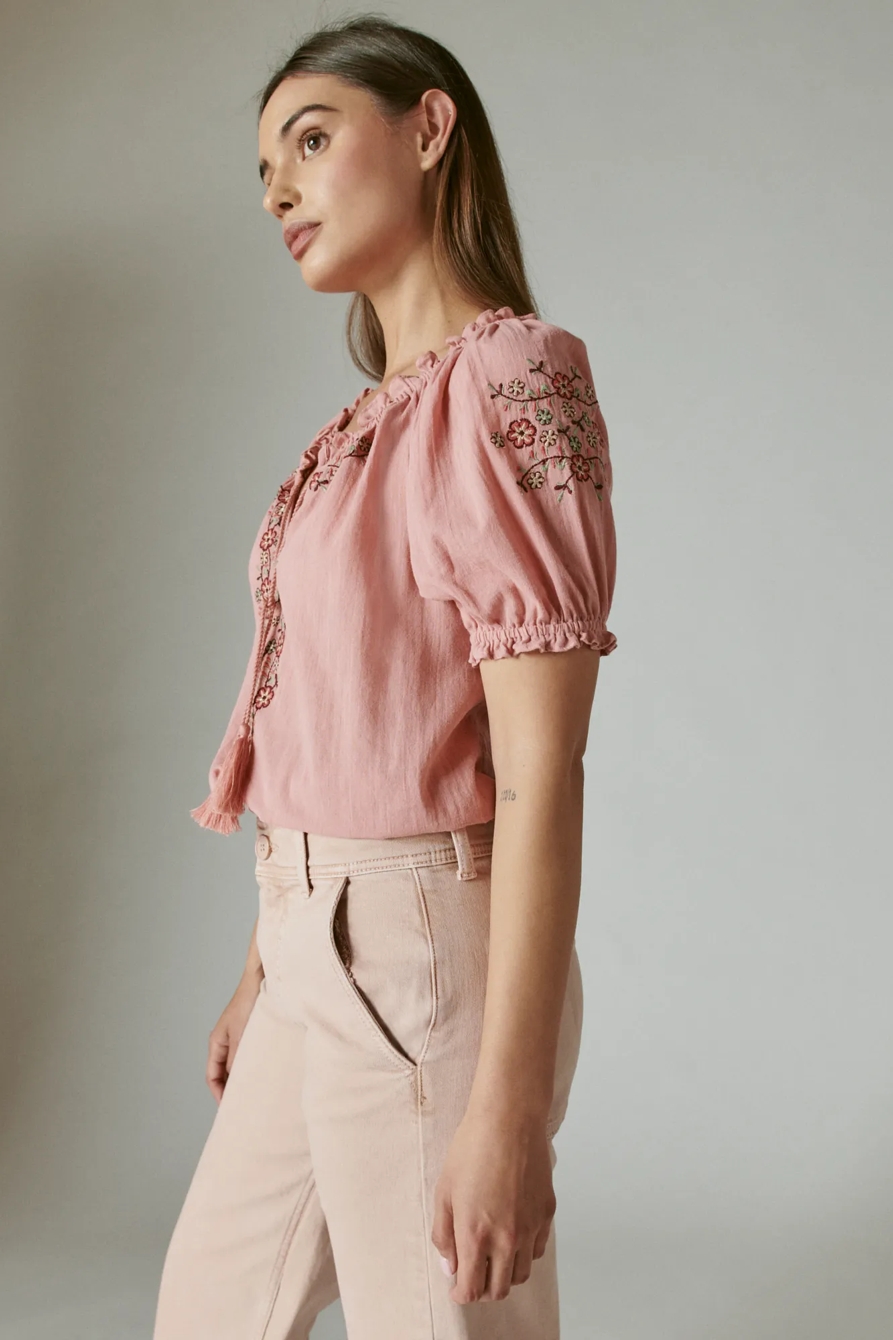 EMBROIDERED SHORT SLEEVE PEASANT, image 3