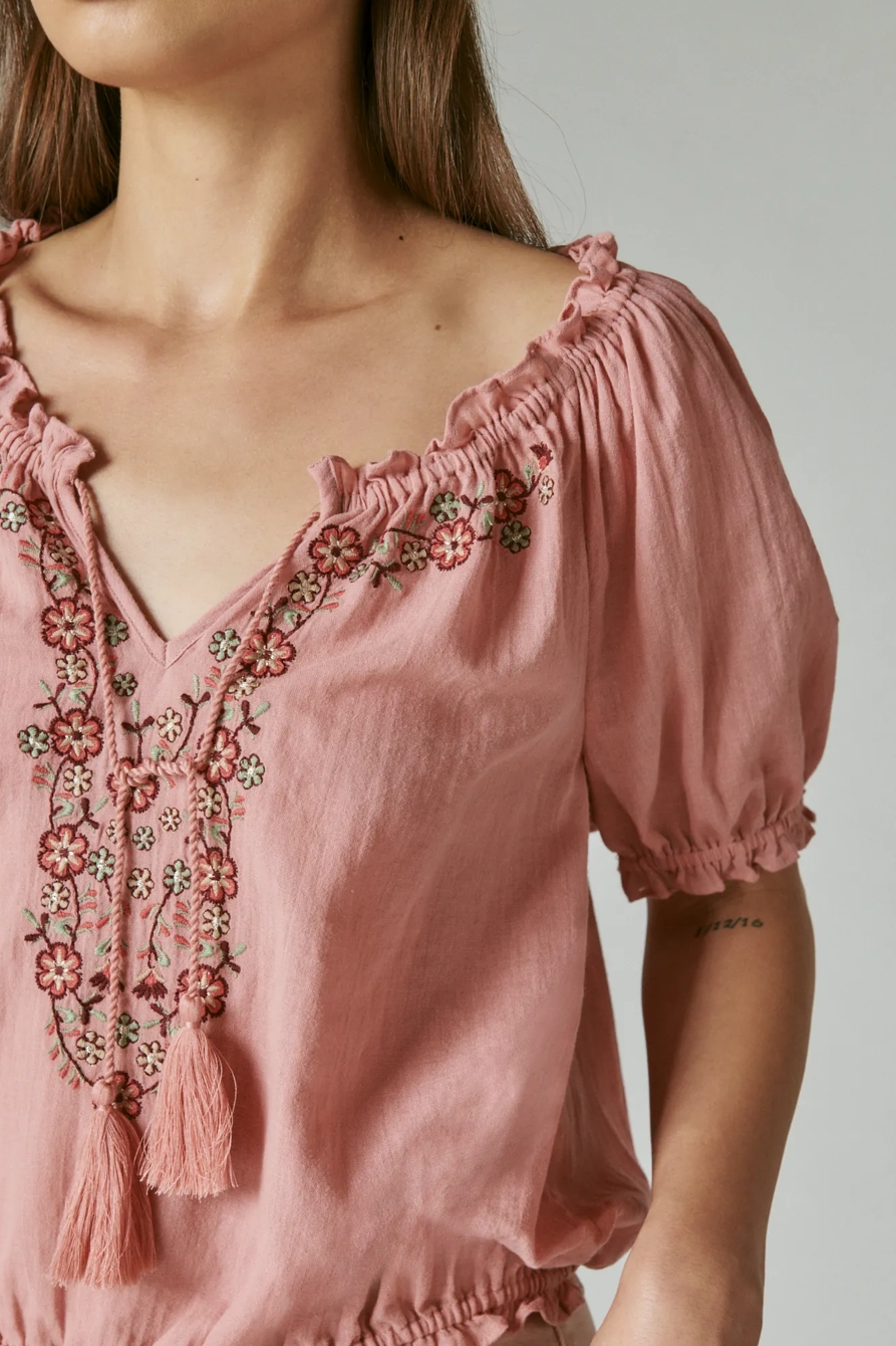 EMBROIDERED SHORT SLEEVE PEASANT, image 5