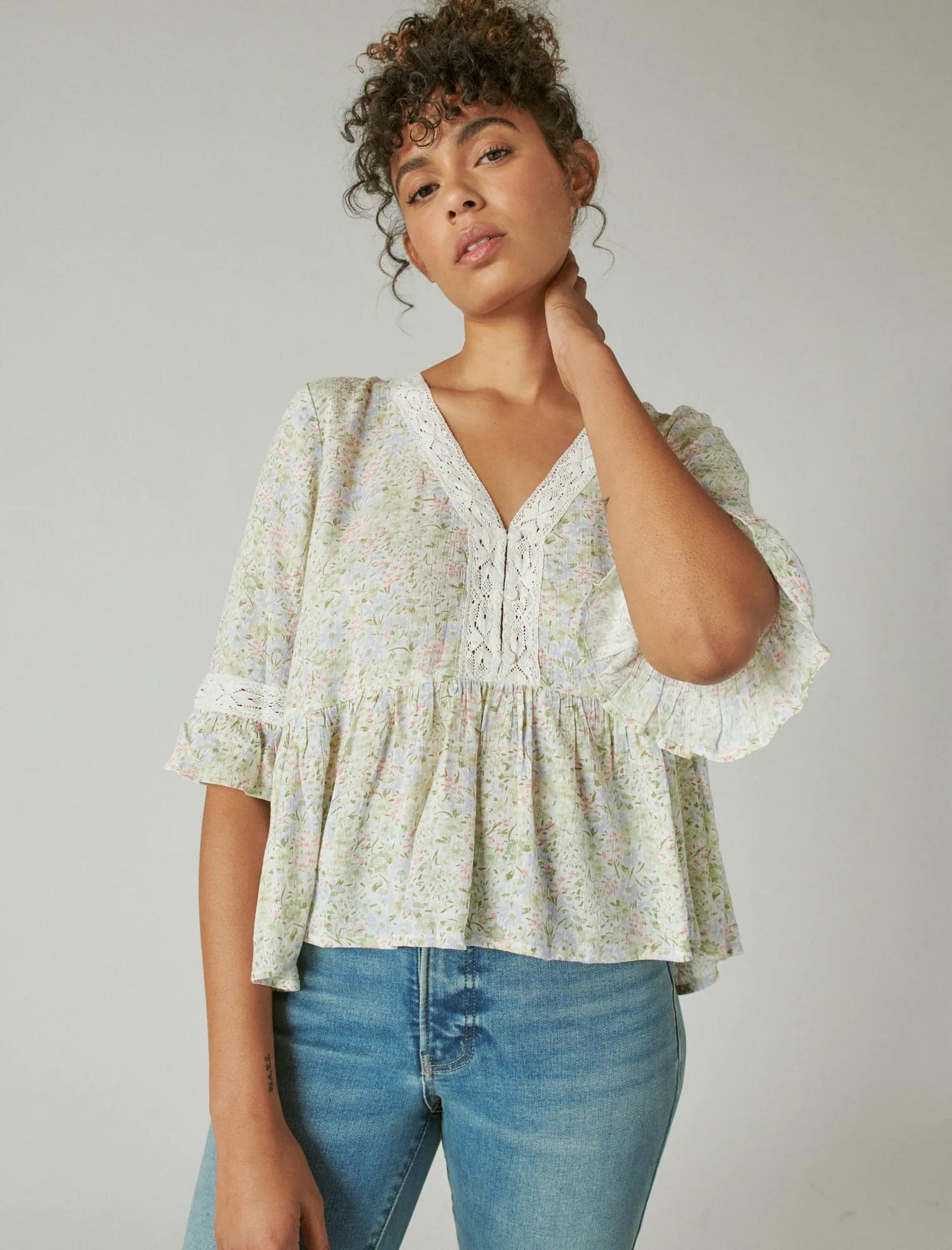 FLORAL PRINT LACE TOP | Lucky Brand