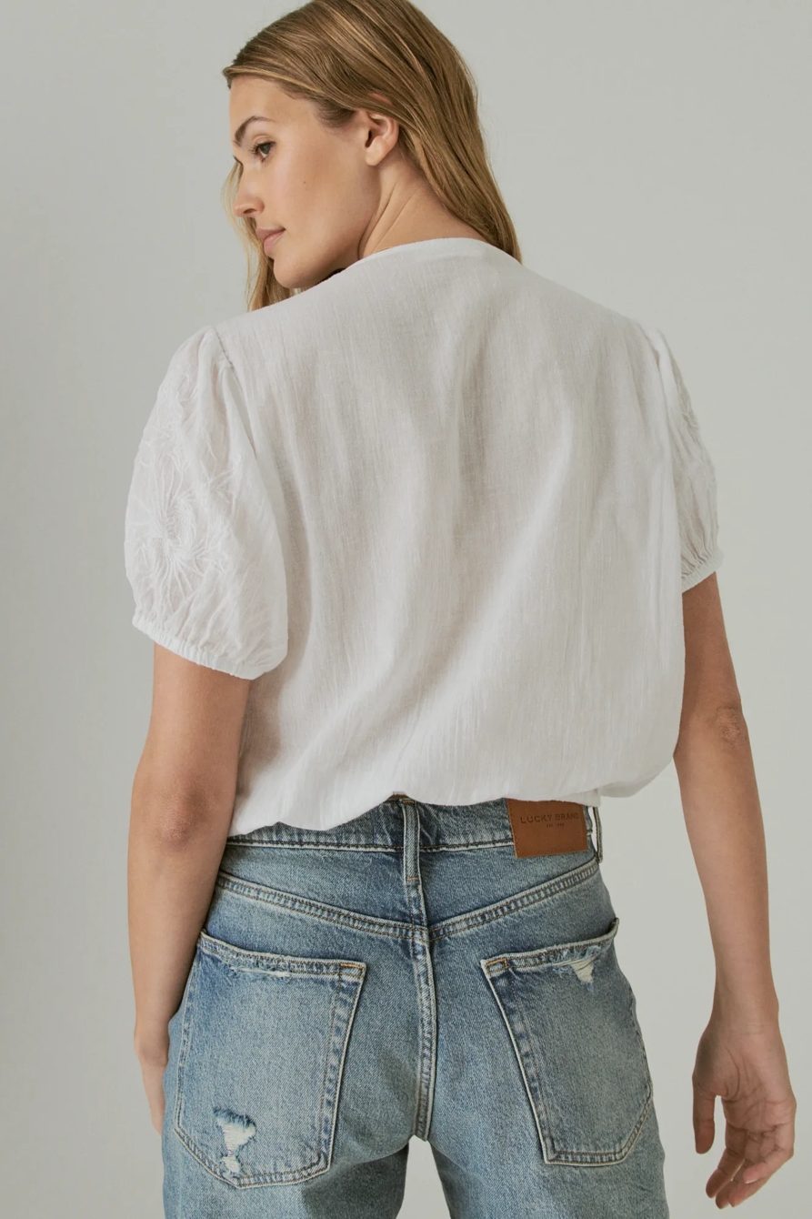 OPEN NECK EMBROIDERED PEASANT BLOUSE, image 3
