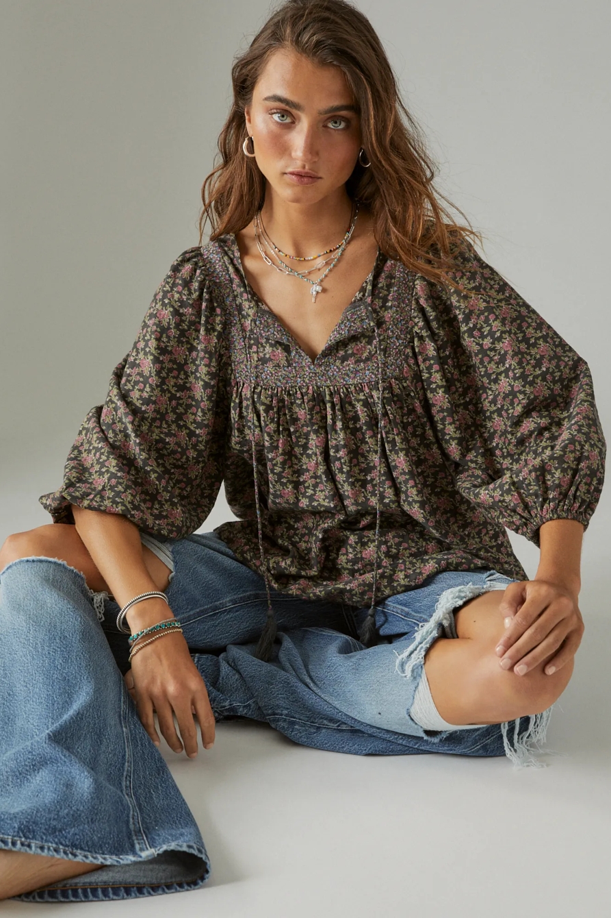 LONG SLEEVE MIX PRINT PEASANT, image 1