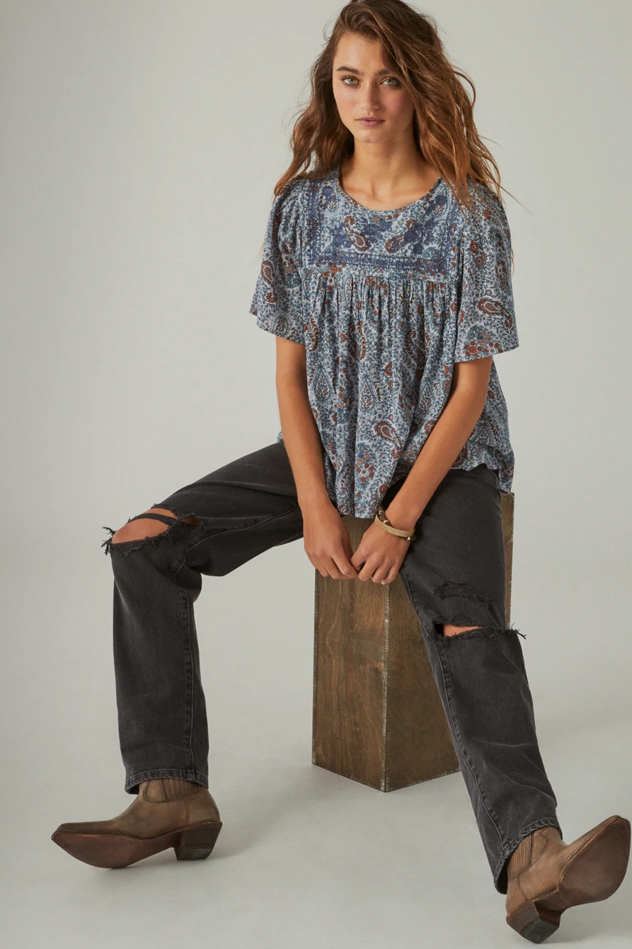 SHORT SLEEVE EMBROIDERED TOP, image 1