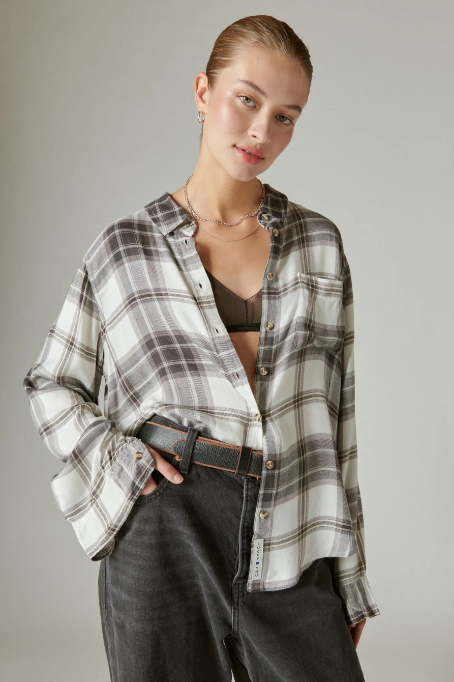 CLOUD PLAID BOYFRIEND FLANNEL SHIRT, image 2