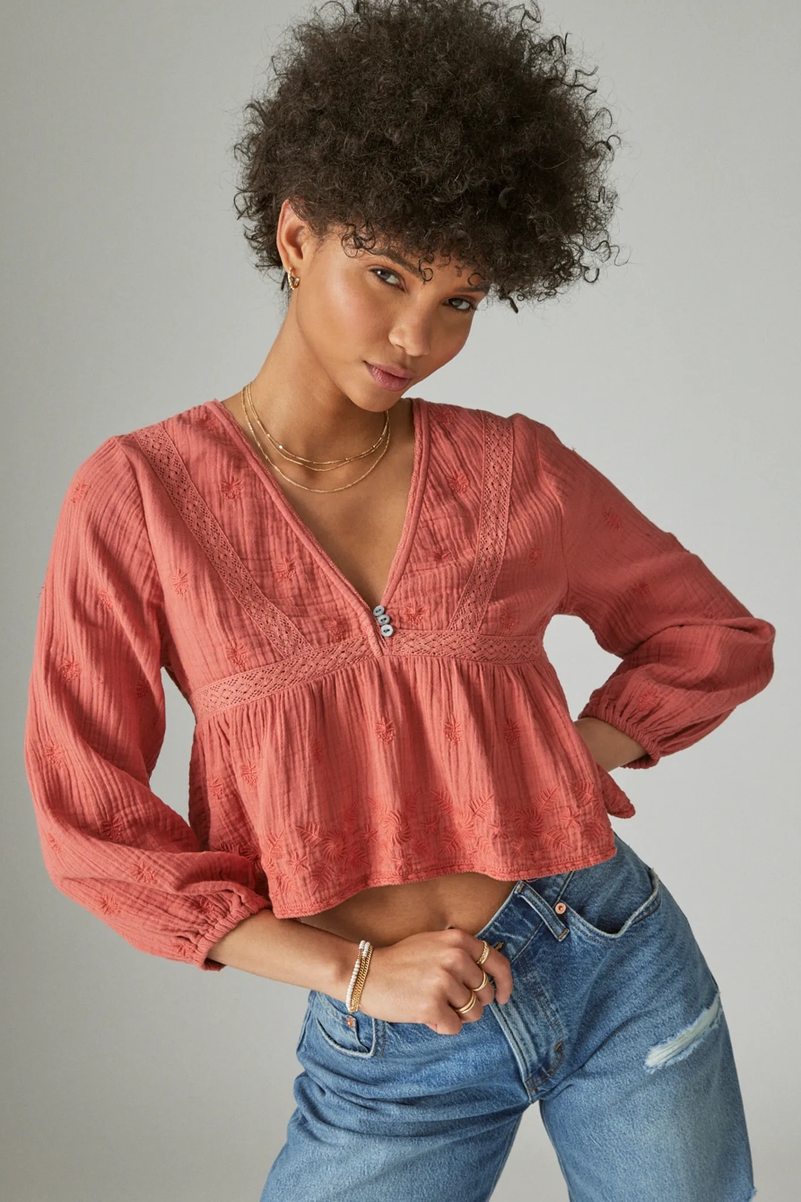 LACE INSET BABYDOLL TOP, image 2