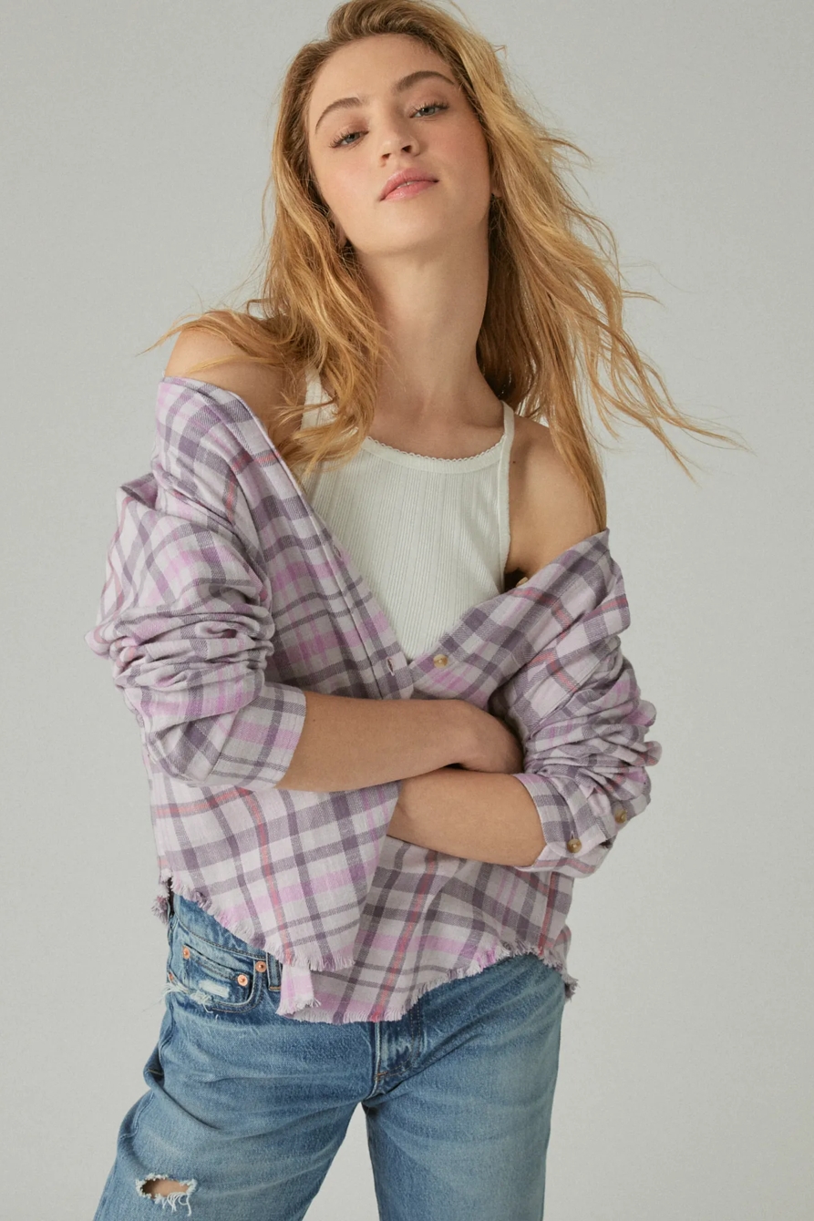 OVERSIZED DISTRESSED PLAID FLANNEL SHIRT, image 1
