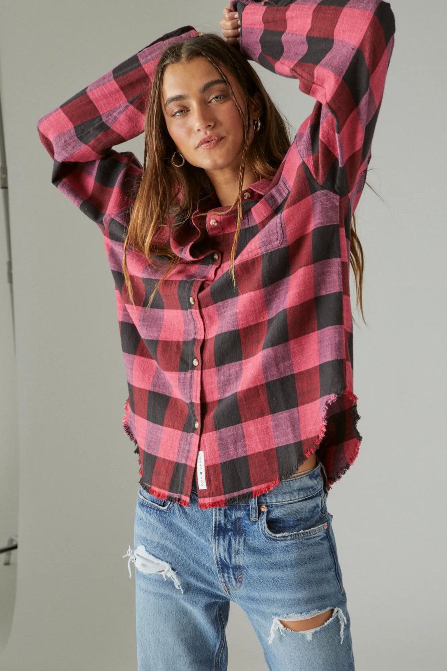 OVERSIZED DISTRESSED PLAID FLANNEL SHIRT, image 2