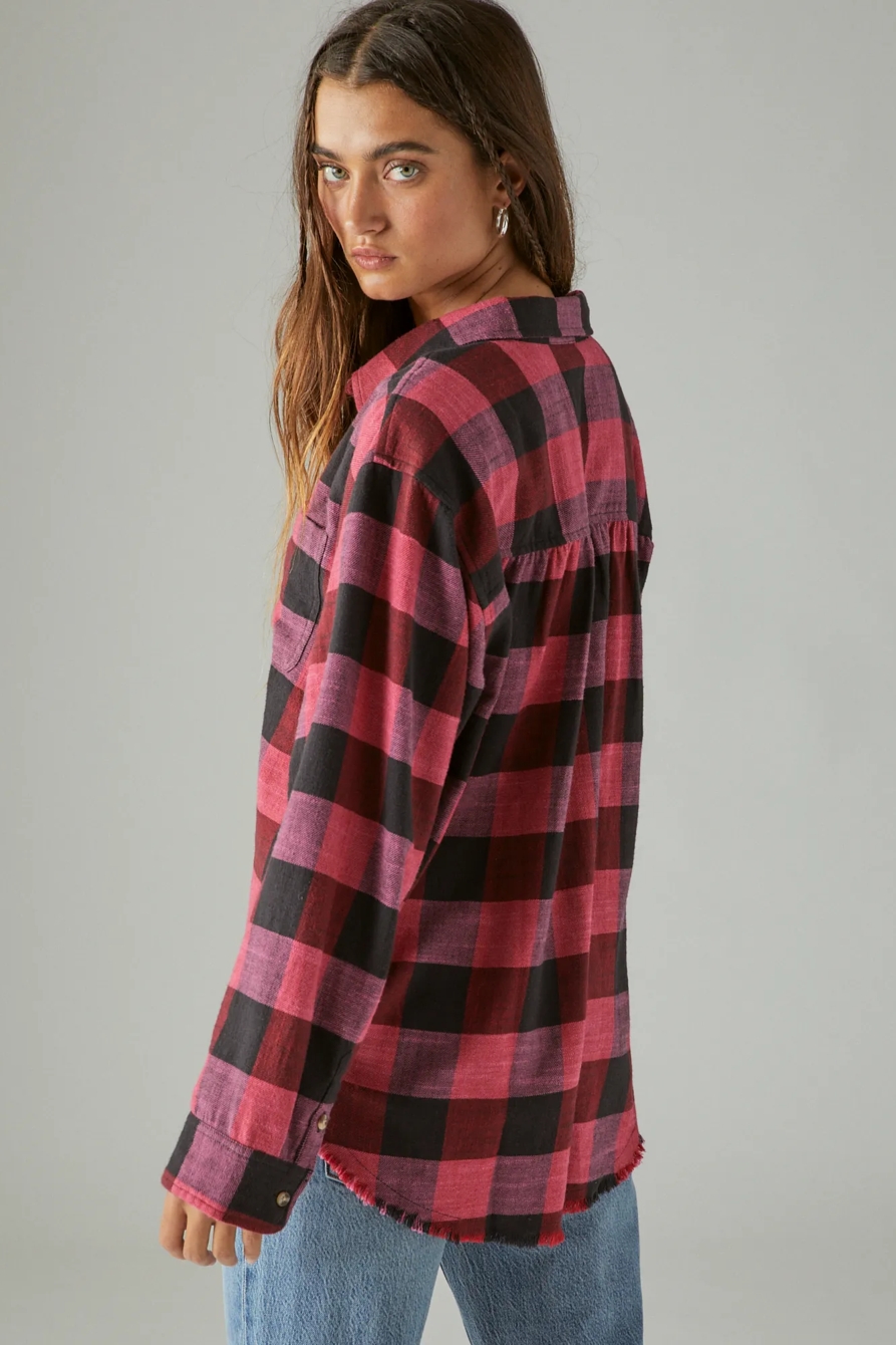 OVERSIZED DISTRESSED PLAID FLANNEL SHIRT, image 3