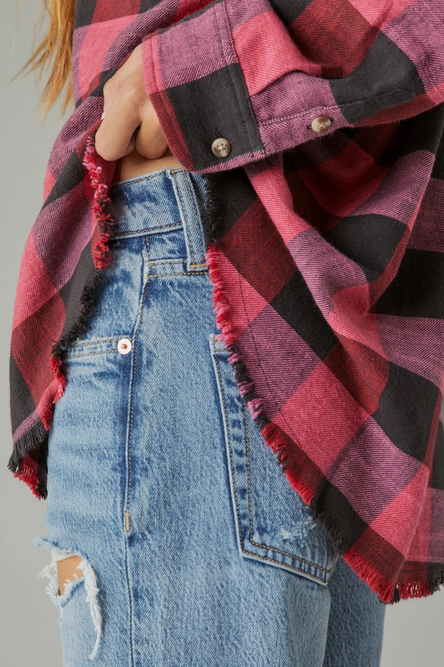 OVERSIZED DISTRESSED PLAID FLANNEL SHIRT, image 4