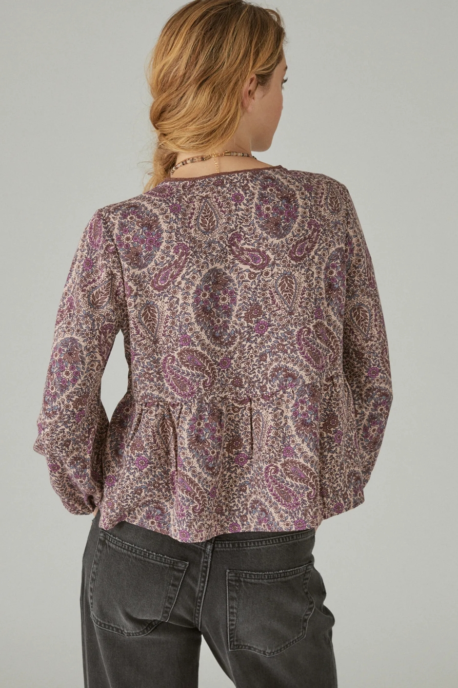 PRINTED LACE INSET BABYDOLL TOP, image 2