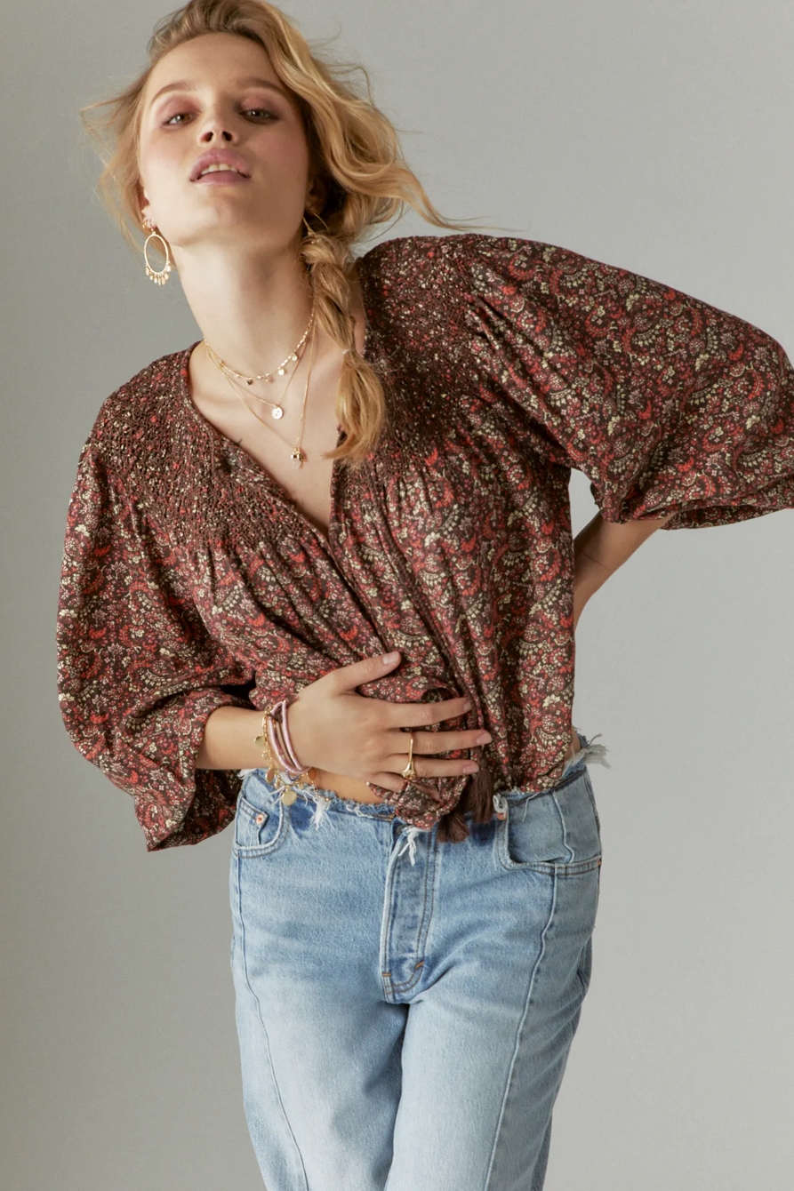 PRINTED SMOCKED PEASANT BLOUSE, image 2