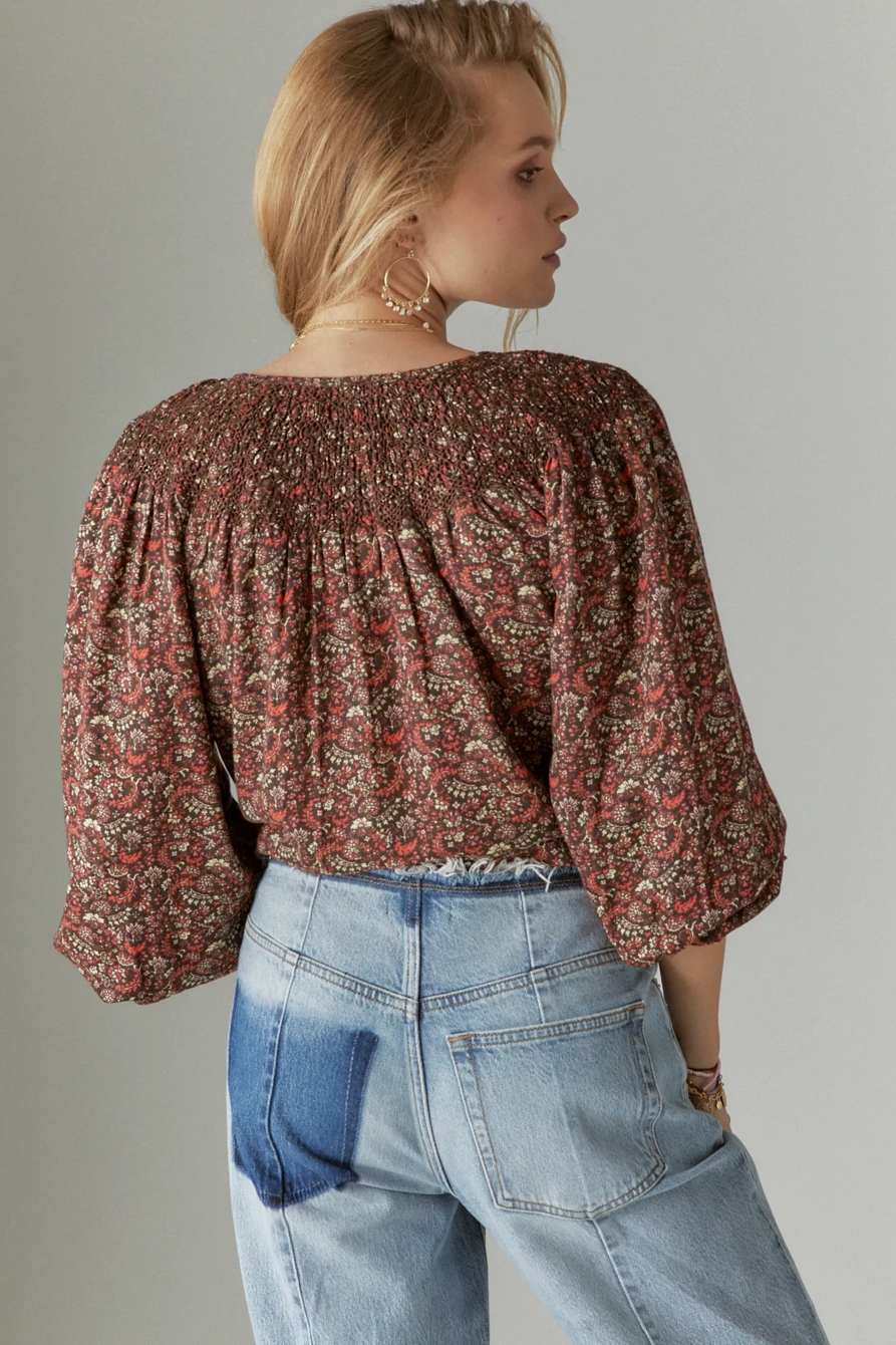 PRINTED SMOCKED PEASANT BLOUSE, image 3