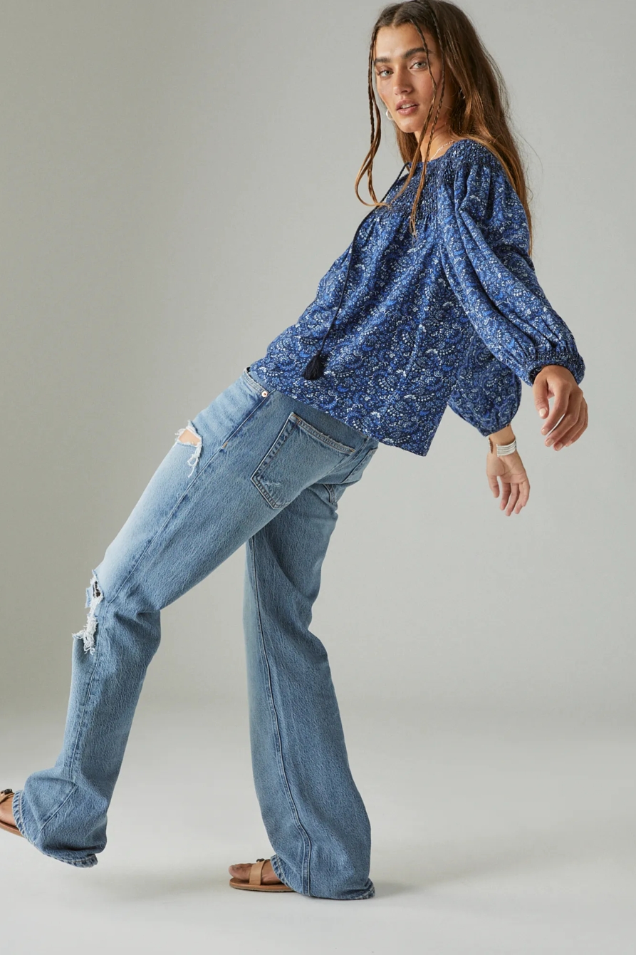 PRINTED SMOCKED PEASANT BLOUSE, image 4