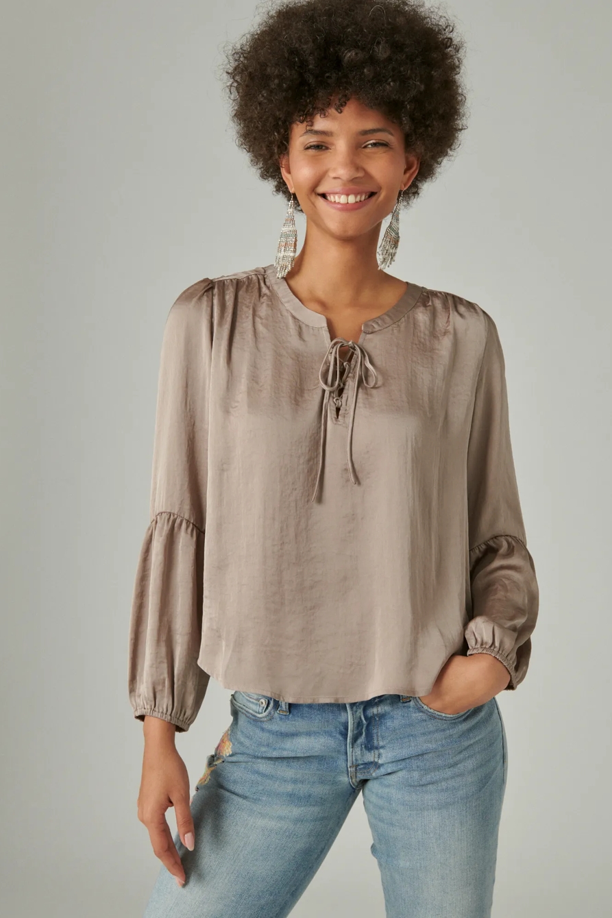 LONG SLEEVE LACE UP BLOUSE, image 2