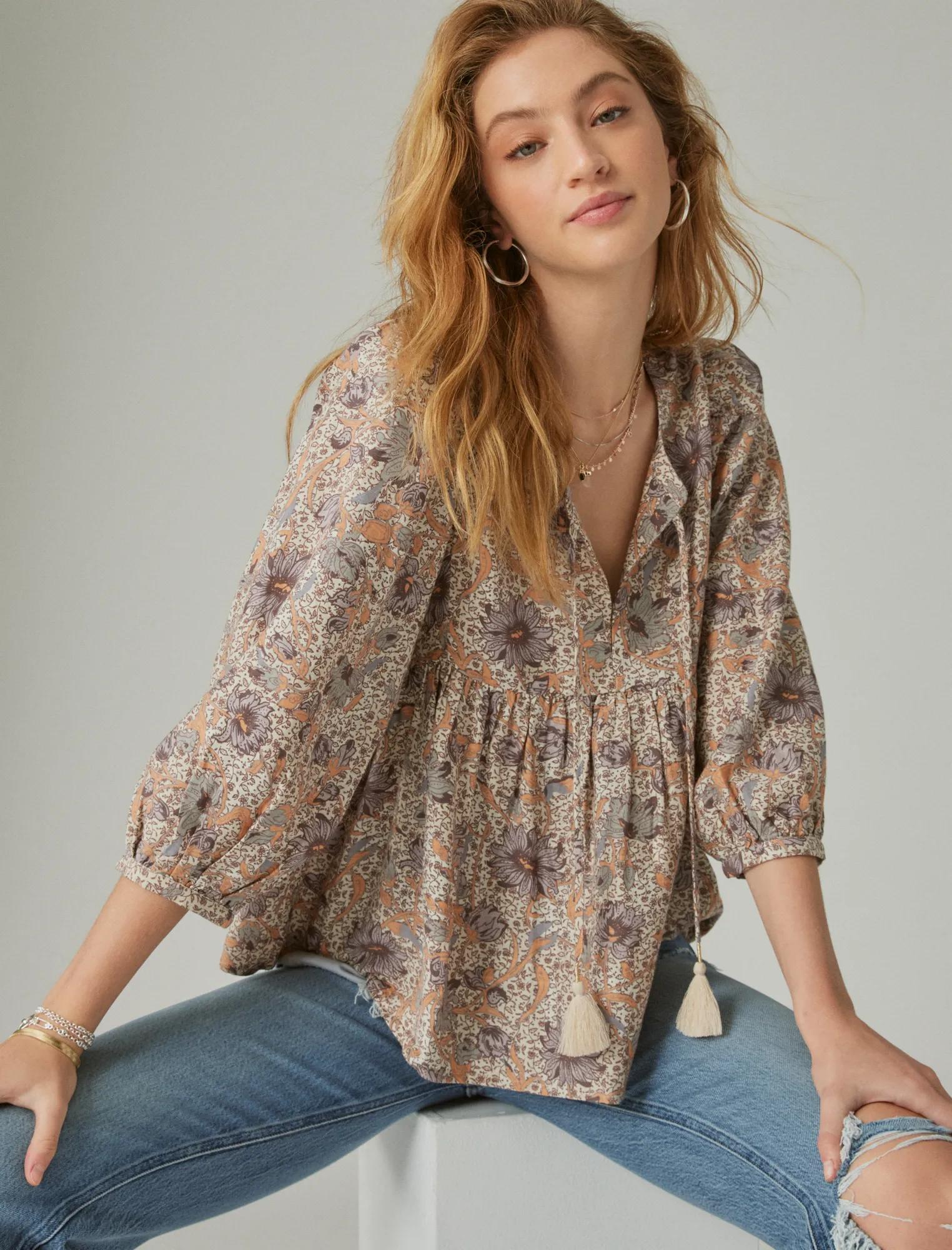 PRINTED PEASANT BLOUSE | Lucky Brand