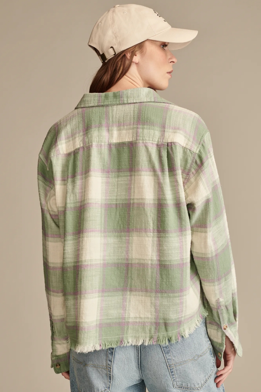 RAW EDGE FLANNEL CROPPED BUTTON DOWN SHIRT, image 5