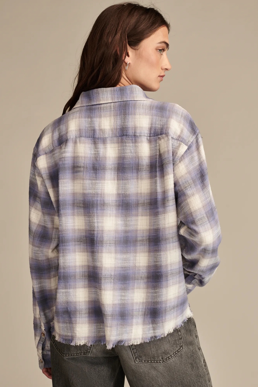 RAW EDGE FLANNEL CROPPED BUTTON DOWN SHIRT, image 5