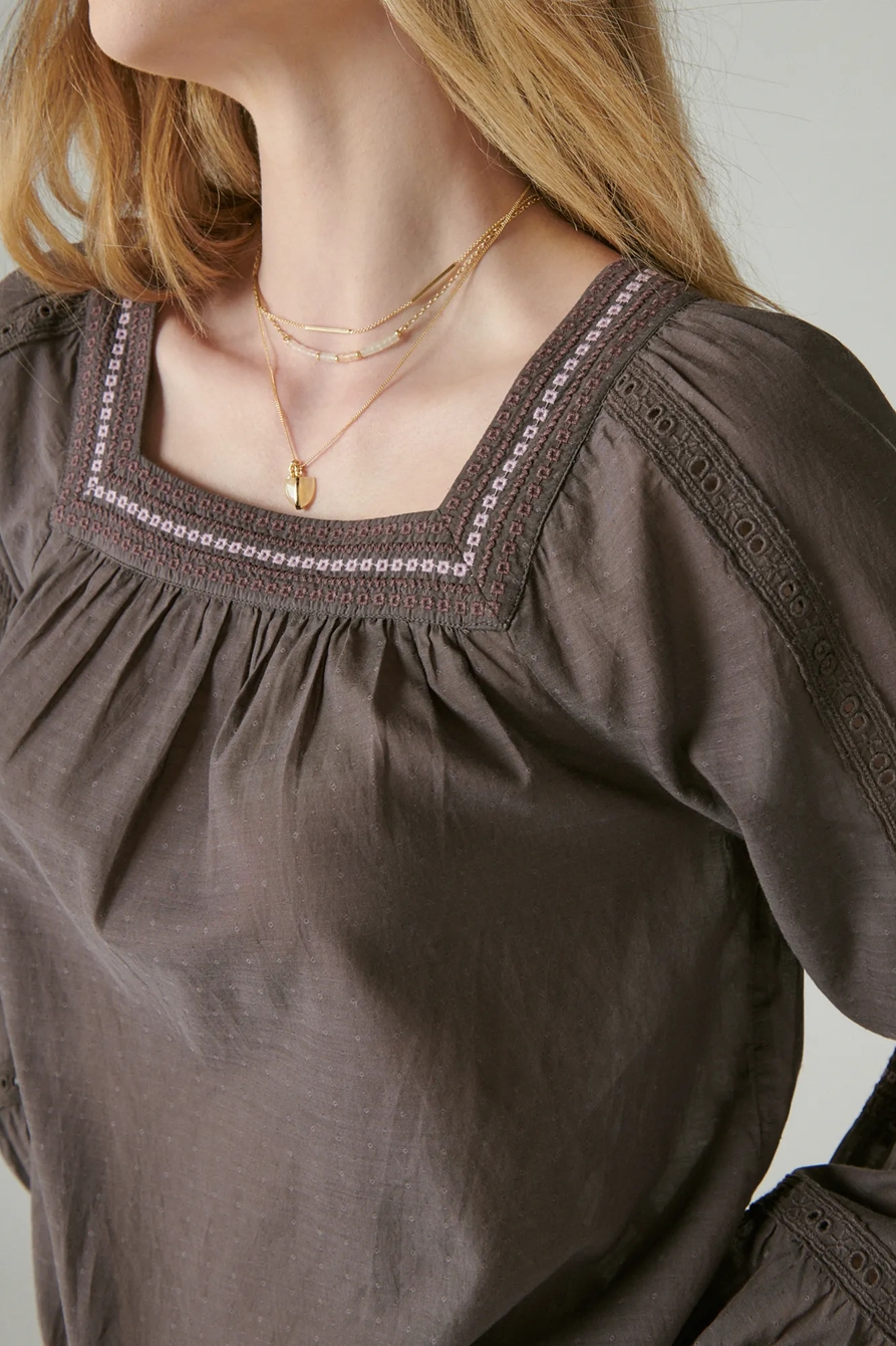 EMBROIDERED SQUARE NECK BLOUSE, image 4