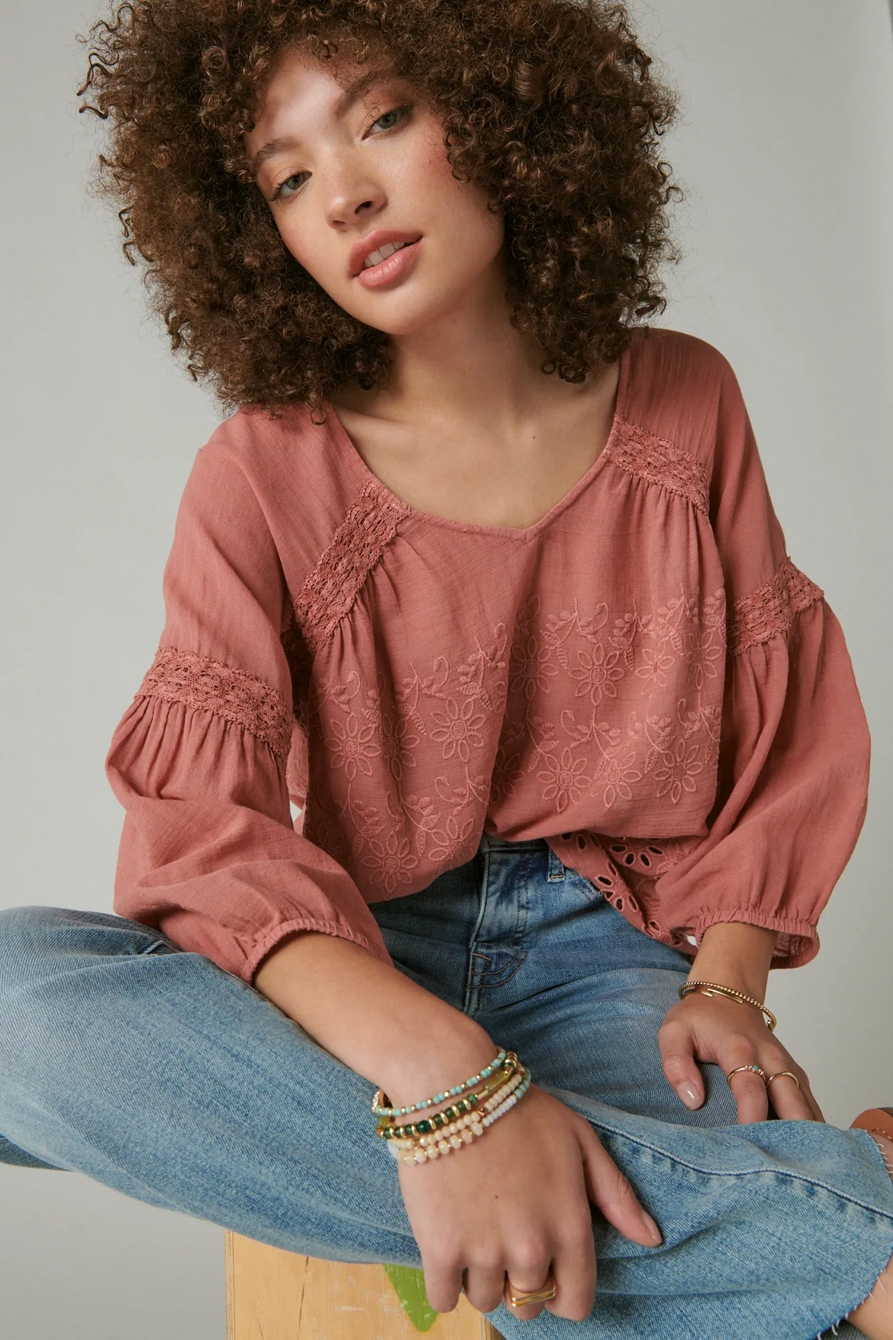 EYELET EMBROIDERED PEASANT TOP, image 2